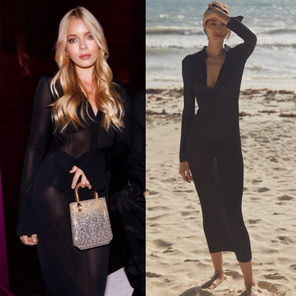 Aya‎ Muse Amur Mesh Button-Front Collared Maxi Dress